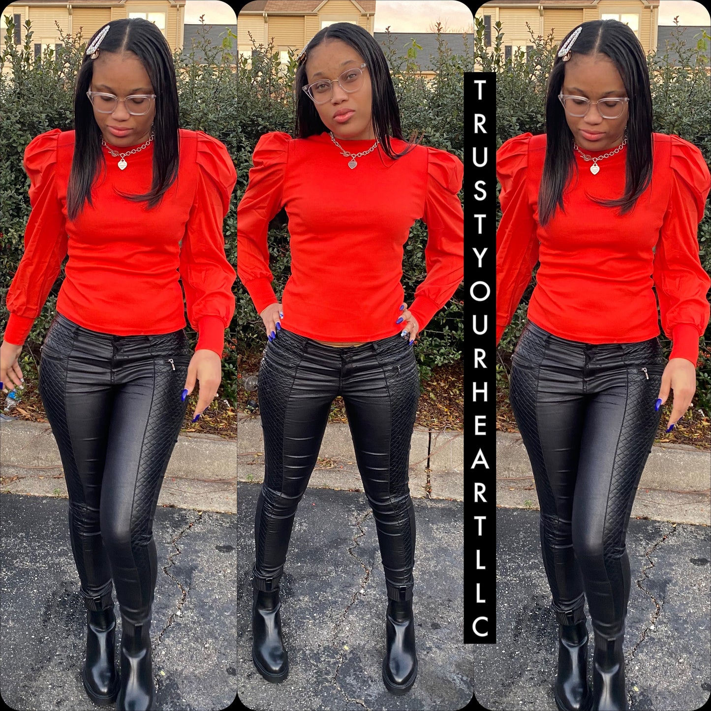 Orange Puff Sleeve Tops