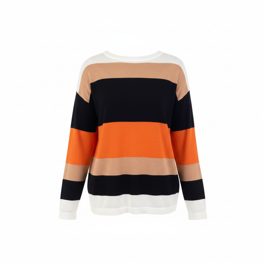 Orange Colorblock Sweater - Front White Background