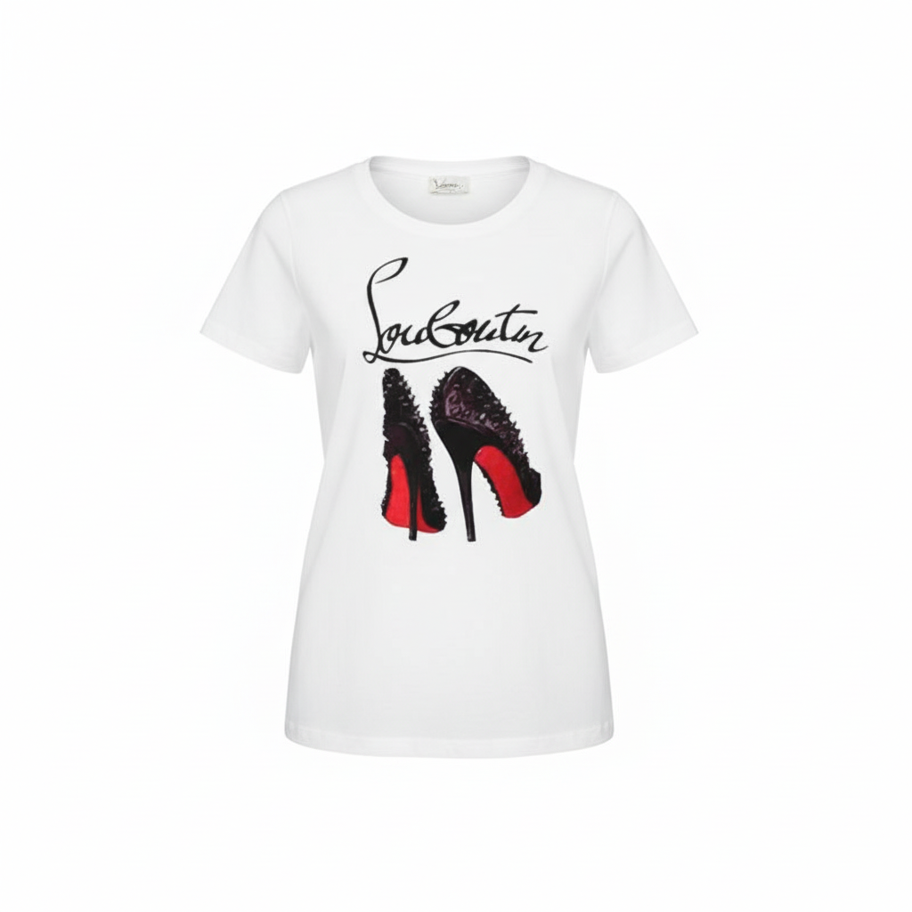 White Fashion Casual Printed Short Sleeve - Front White Background