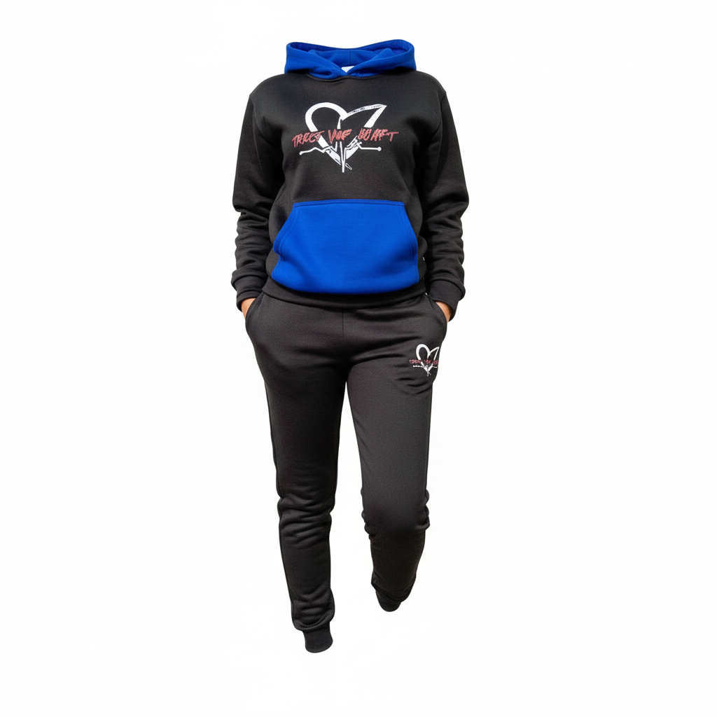 TYH Sweatsuit Blue Black - Front White Background