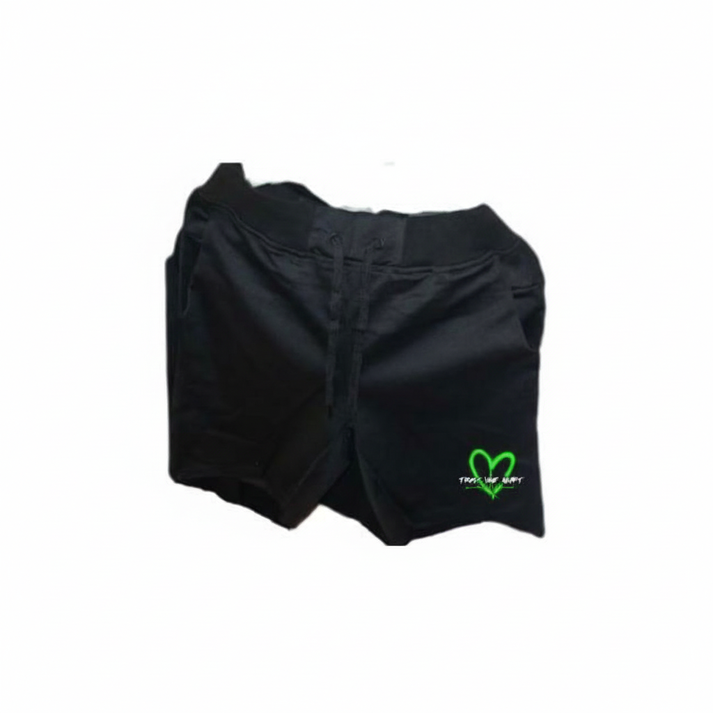 TYH Blk and Lime Shorts - Front White Background