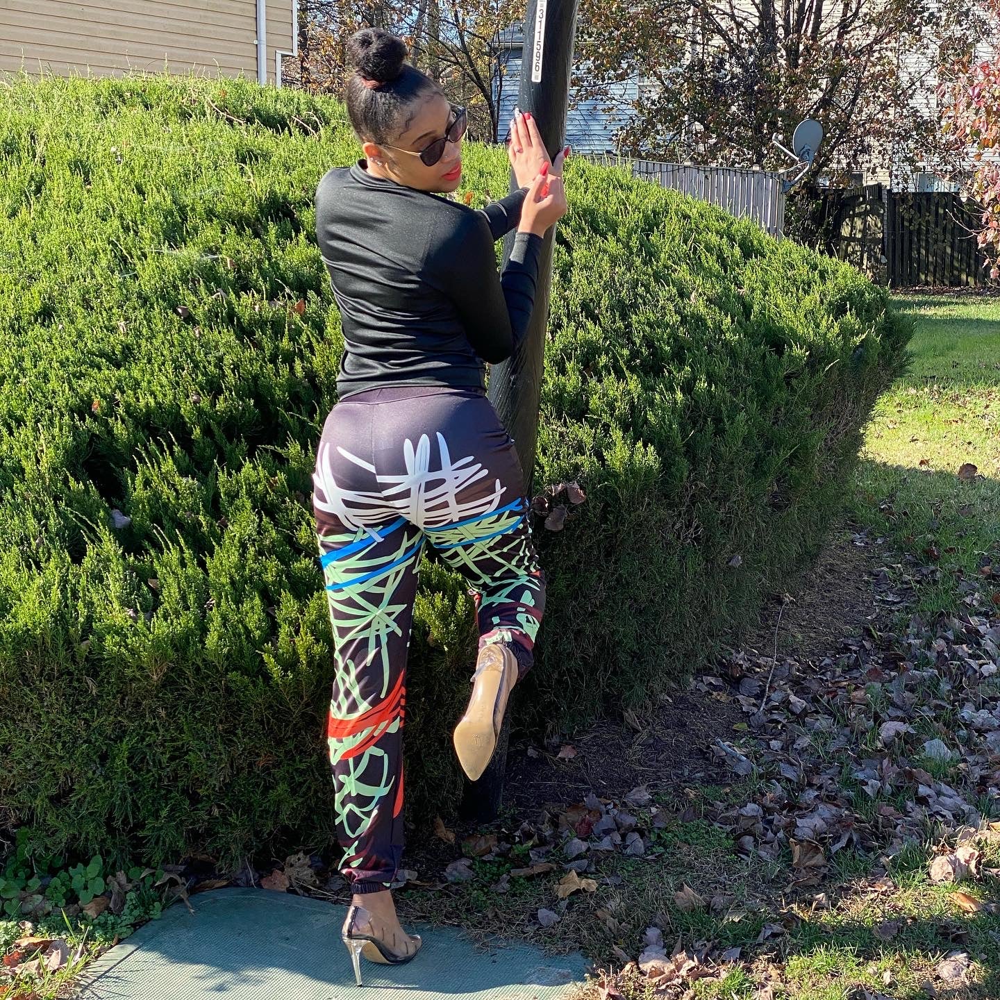 Abstract Pants Set With Lace Print
