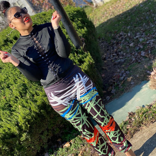 Abstract Pants Set With Lace Print