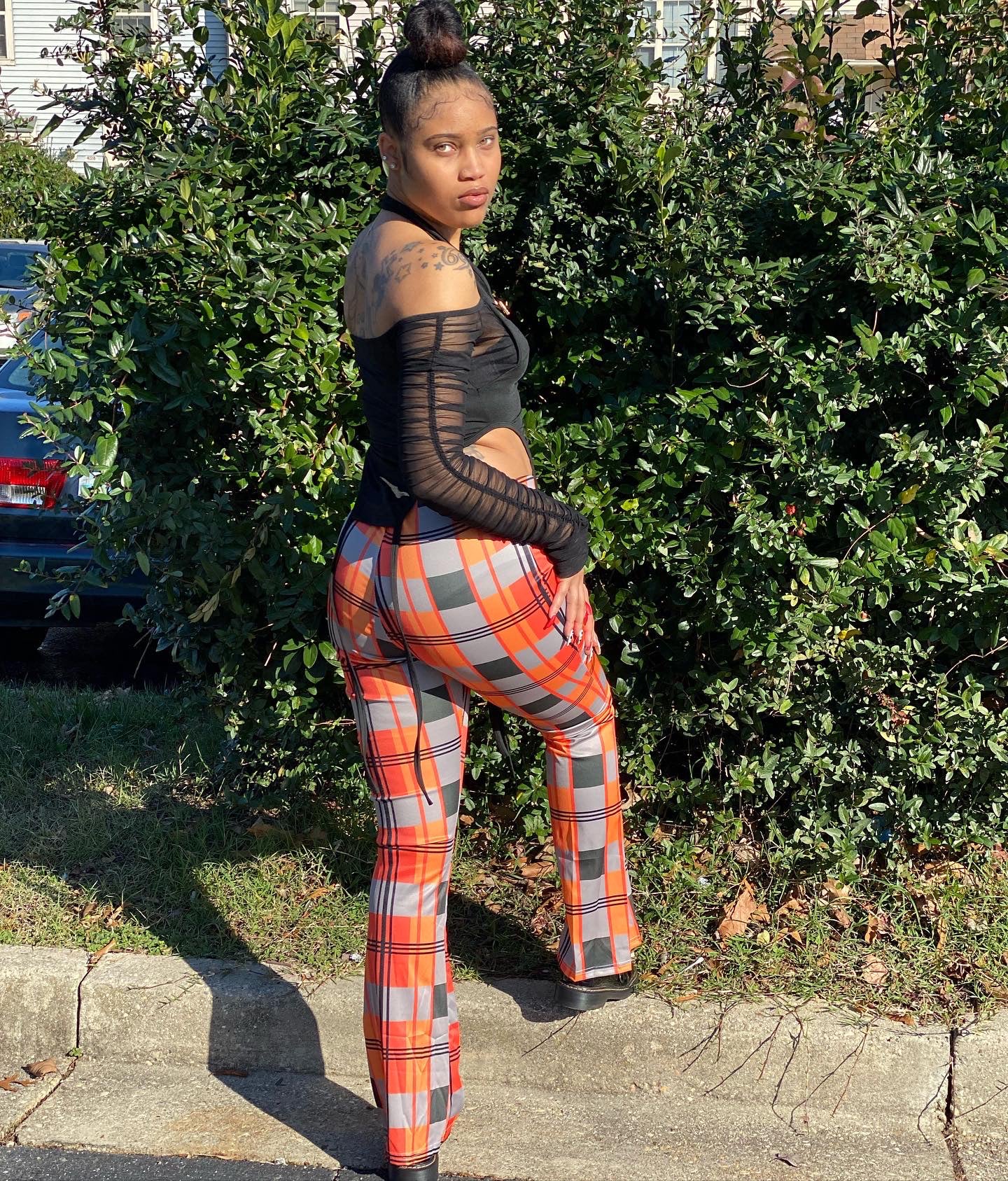 Orange Fashion Casual Plaid Print