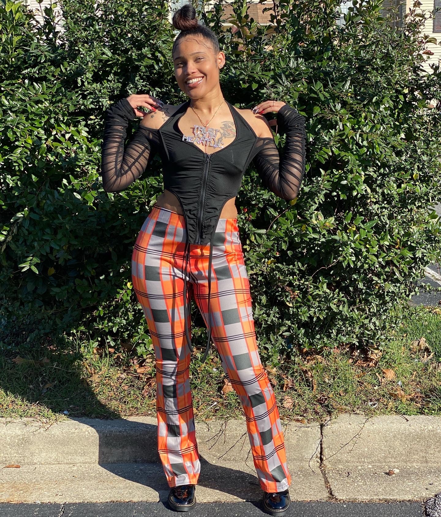 Orange Fashion Casual Plaid Print